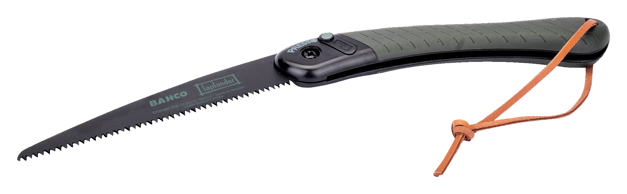Bahco 396-LAP Laplander folding saw with orange and black handle, 9-inch XT toothed blade folded closed