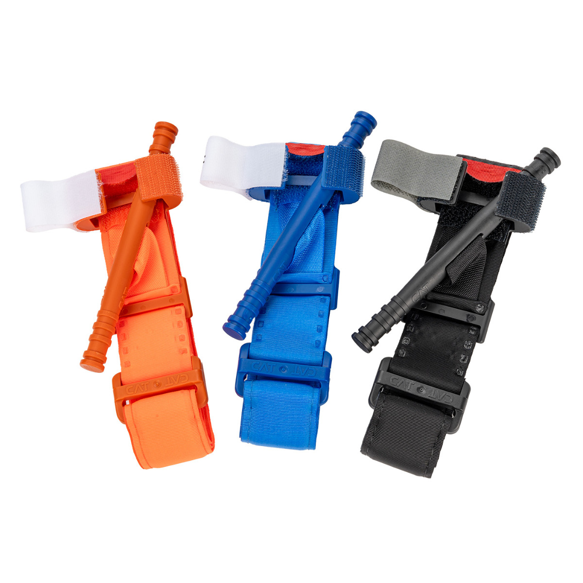 North American Rescue CAT Gen 7 tourniquet in orange, packaged flat with windlass and buckle visible