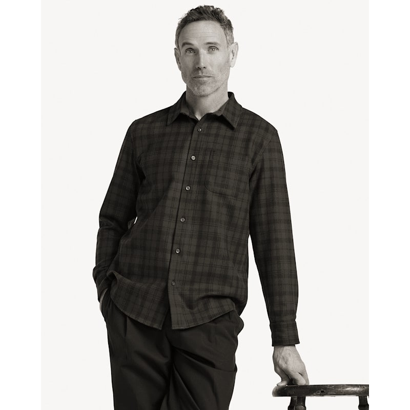 Pendleton men's wool lodge shirt in plaid pattern, heavyweight board-shirt construction